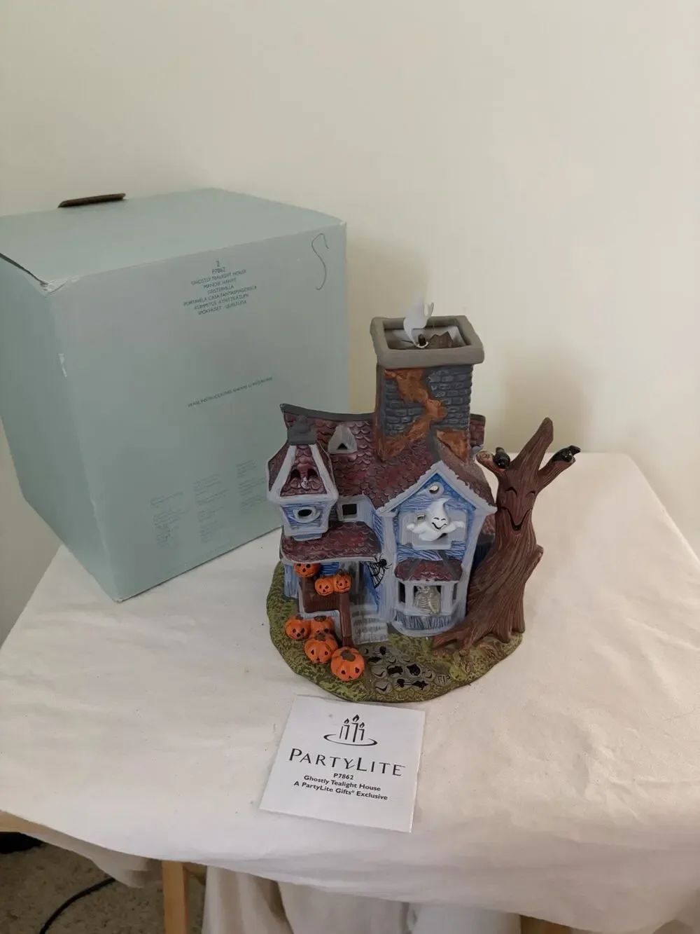 PartyLite Haunted Halloween Tealight Candle House P7862 Retired Boxed Ghost